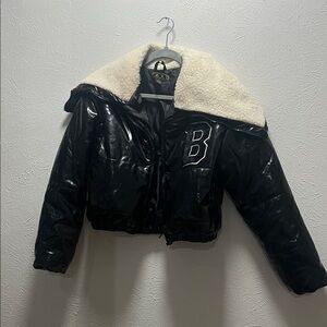 Black Bomber Jacket with Cream Collar